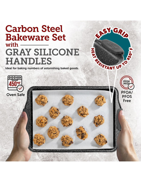 Juego de 3 Bandejas para Hornear BAKKEN Antiadherente Mármol Gris