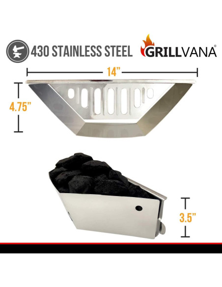 Cesta de Carbón Inoxidable Grillvana para Parrilla Kettle 22"