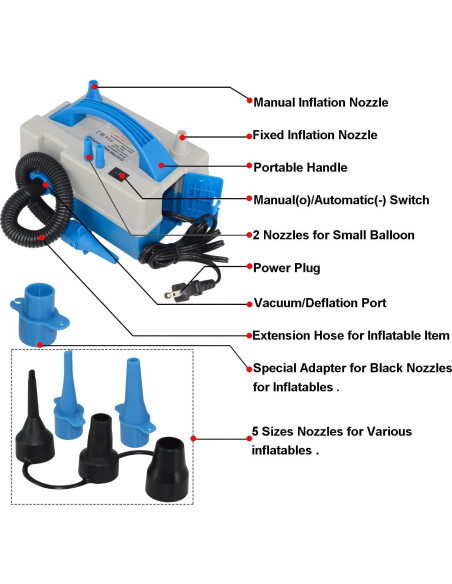 Bomba de Globo Eléctrica Multifuncional QUELIEN 600W Azul Bomba de Globo Eléctrica Multifuncional QUELIEN 600W Azul