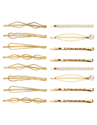 16 Pinzas de Pelo Geométricas Doradas SUMAJU - Clips Elegantes