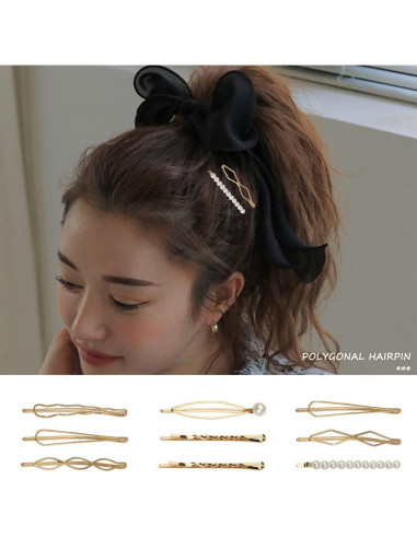 16 Pinzas de Pelo Geométricas Doradas SUMAJU - Clips Elegantes
