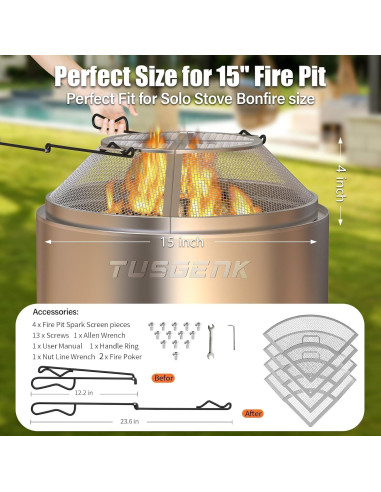 Pantalla de Chispas TUSGENK 15 Pulgadas Acero Inoxidable
