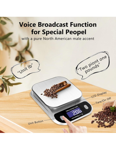 Báscula de Cocina Hablante Awaiymi 5kg Acero Inoxidable