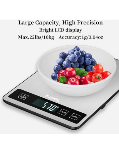 Báscula Digital de Cocina Ahosoutly 10kg con Pantalla LCD