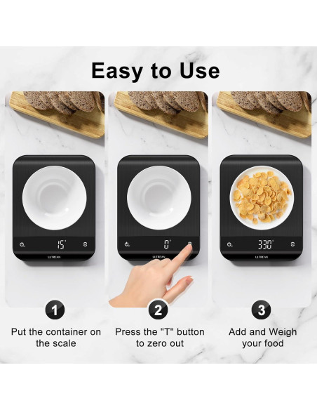 Báscula de Cocina Digital Ultrean UL-FS01, 5kg, Pantalla LED