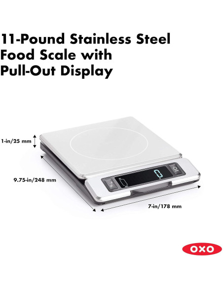 Balanza de Alimentos OXO Good Grips Acero Inoxidable 5 kg + Cucharas Medidoras