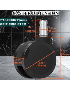 Ruedas de Reemplazo para Sillas Herman Miller Aeron - 60mm - Juego de 5 2