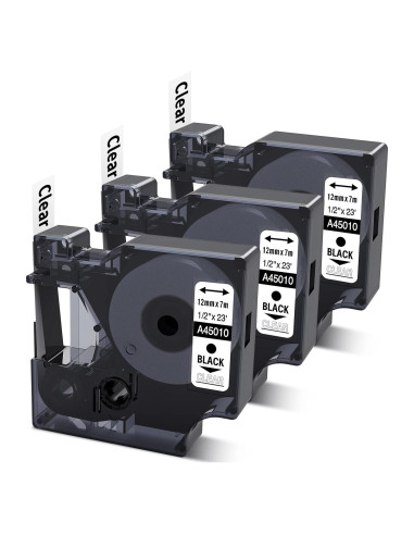 Cinta de Etiqueta Dymo D1 COLORWING 12mm x 7m Negra Transparente