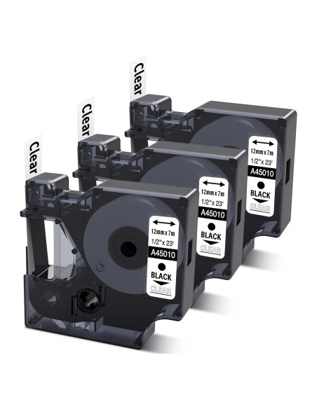 Cinta de Etiqueta Dymo D1 COLORWING 12mm x 7m Negra Transparente