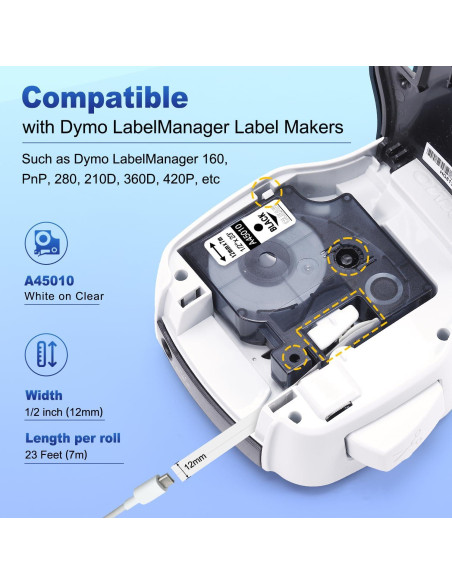 Cinta de Etiqueta Dymo D1 COLORWING 12mm x 7m Negra Transparente