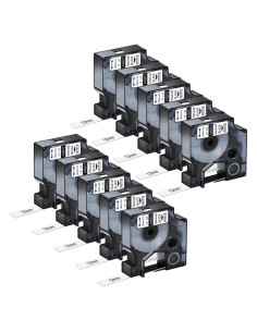 Cinta de Etiqueta NineLeaf 10PK Dymo D1 12mm Negro sobre Blanco