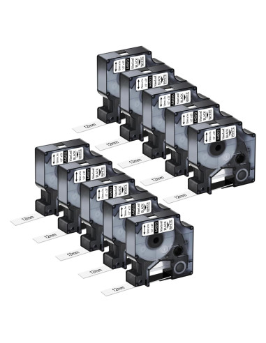 Cinta de Etiqueta NineLeaf 10PK Dymo D1 12mm Negro sobre Blanco
