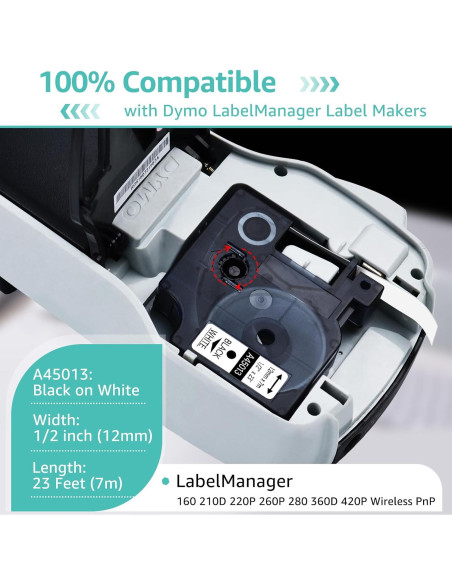 Cinta de Etiqueta NineLeaf 10PK Dymo D1 12mm Negro sobre Blanco