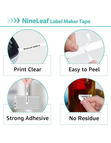 Cinta de Etiqueta NineLeaf 10PK Dymo D1 12mm Negro sobre Blanco