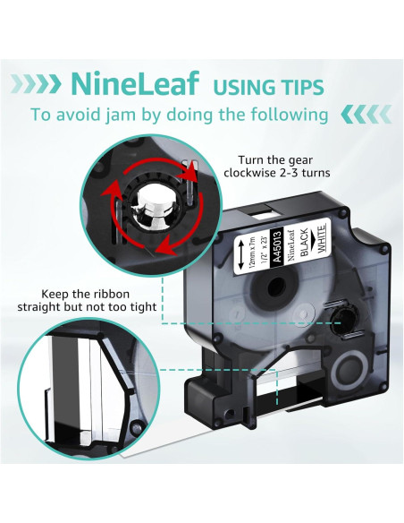 Cinta de Etiqueta NineLeaf 10PK Dymo D1 12mm Negro sobre Blanco