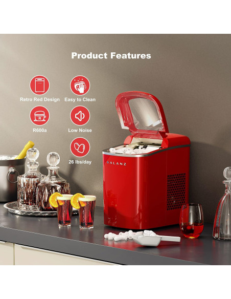Máquina de Hielo Eléctrica Galanz 11.79 kg 2 Tamaños Rojo