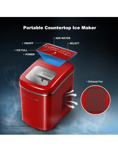 Máquina de Hielo Eléctrica Galanz 11.79 kg 2 Tamaños Rojo