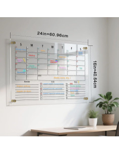 Calendario Acrílico Transparente IJIJIJ 60x40cm Pizarra Mensual 2