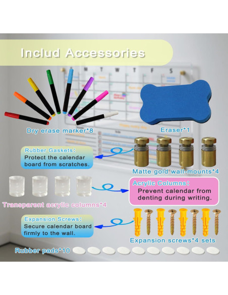 Calendario Acrílico Transparente IJIJIJ 60x40cm Pizarra Mensual