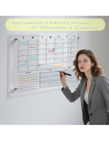 Calendario Acrílico Transparente IJIJIJ 60x40cm Pizarra Mensual