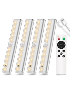 Luces LED Bajo Gabinete Diomart, 4 Pcs Recargables con Control Remoto