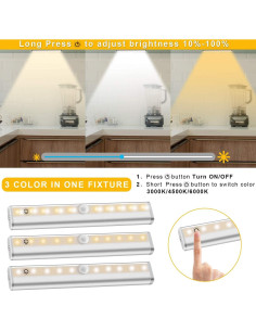 Luces LED Bajo Gabinete Diomart, 4 Pcs Recargables con Control Remoto 2