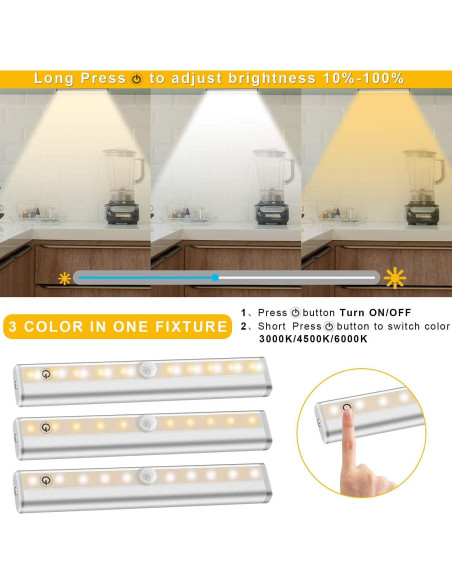 Luces LED Bajo Gabinete Diomart, 4 Pcs Recargables con Control Remoto