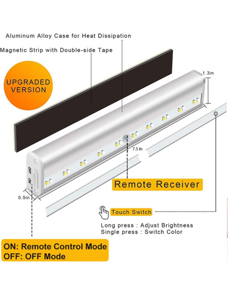 Luces LED Bajo Gabinete Diomart, 4 Pcs Recargables con Control Remoto