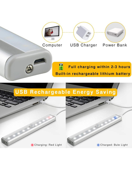Luces LED Bajo Gabinete Diomart, 4 Pcs Recargables con Control Remoto