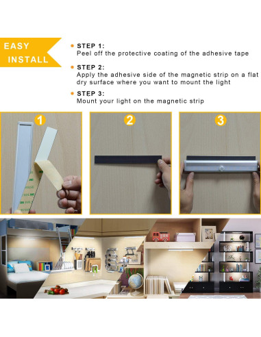 Luces LED Bajo Gabinete Diomart, 4 Pcs Recargables con Control Remoto