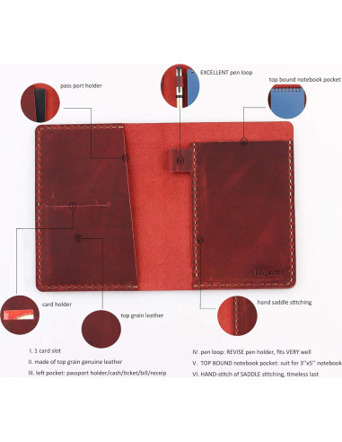 Cubierta de Cuero Fasjosma para Cuaderno 3x5" VINO