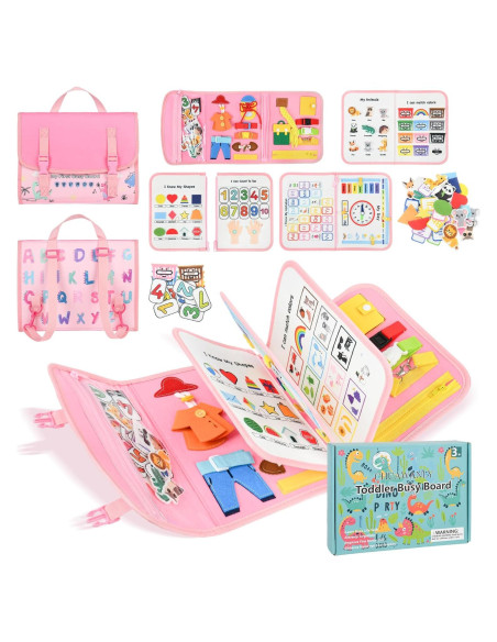 Tablero Ocupado Montessori Rosa - Juguete Educativo 24 Actividades