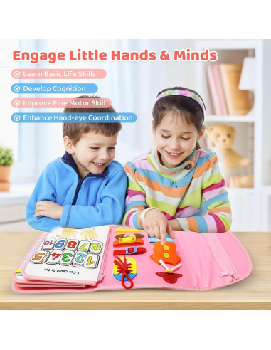 Tablero Ocupado Montessori Rosa - Juguete Educativo 24 Actividades