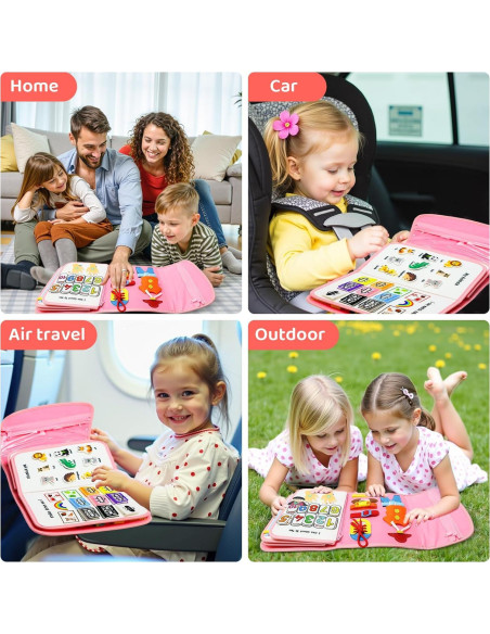 Tablero Ocupado Montessori Rosa - Juguete Educativo 24 Actividades