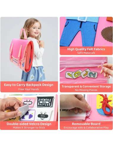 Tablero Ocupado Montessori Rosa - Juguete Educativo 24 Actividades