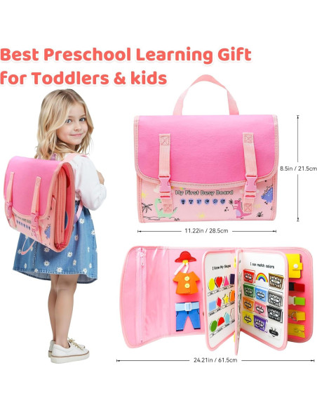 Tablero Ocupado Montessori Rosa - Juguete Educativo 24 Actividades