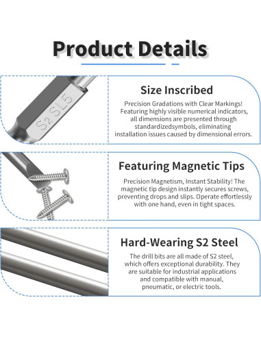 10 Puntas de Destornillador SL5 Magnéticas FOCMKEAS 150mm