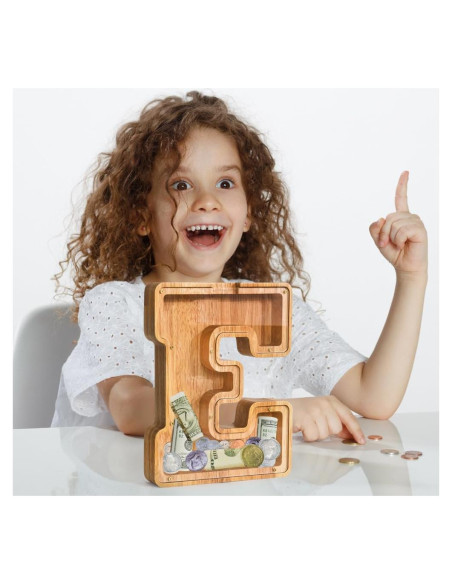 Banco de Dinero Personalizado PrimRend de Madera 9" Letra E