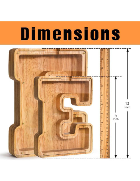 Banco de Dinero Personalizado PrimRend de Madera 9" Letra E
