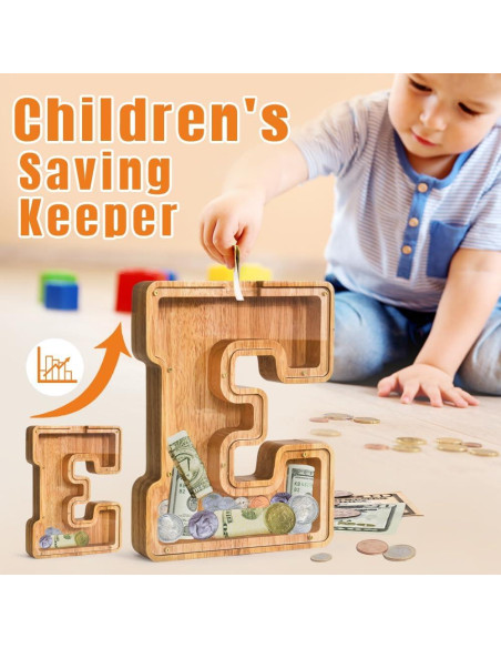 Banco de Dinero Personalizado PrimRend de Madera 9" Letra E