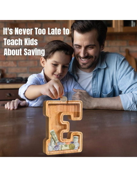 Banco de Dinero Personalizado PrimRend de Madera 9" Letra E