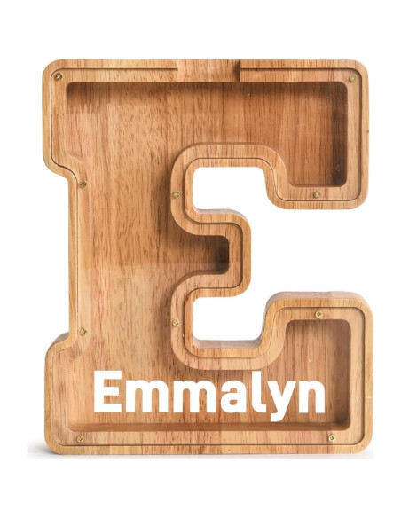 Banco de Dinero Personalizado PrimRend de Madera 9" Letra E