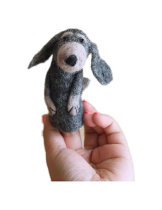 Títere de dedo perro gris hecho a mano Ganapati Crafts 10 cm