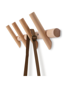 Perchero de pared Fujinzhu con 4 ganchos de madera natural