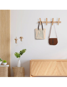 Perchero de pared Fujinzhu con 4 ganchos de madera natural 2