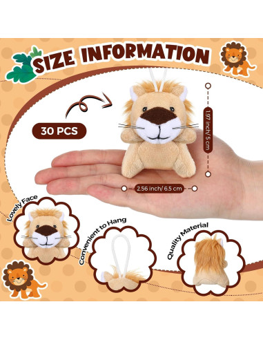 30 Mini Animales de Peluche León Shappy 6 cm para Fiesta