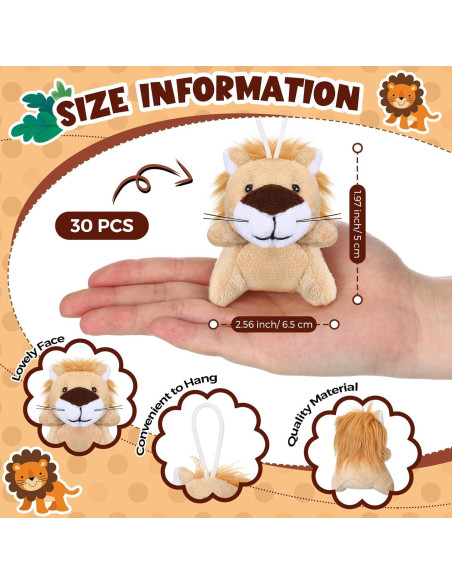 30 Mini Animales de Peluche León Shappy 6 cm para Fiesta