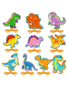 10 Tarjetas de Enhebrado Dinosaurios Pajean 15.24 cm Doble Cara