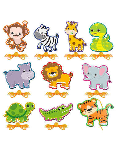 10 Tarjetas de Enhebrado de Animales Jungle - Suministros Educativos