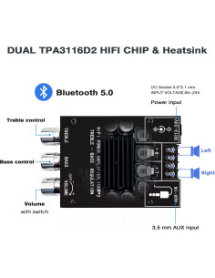 Amplificador Bluetooth 100W Hosyond ZK-1002T 2.0 con Control de Graves y Agudos 2
